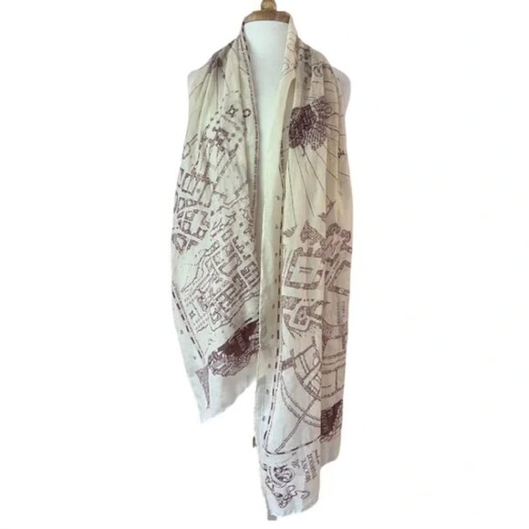 Wizarding World Harry Potter Marauders' Map Print Scarf Hogwarts Challis Fabric - Picture 10 of 10